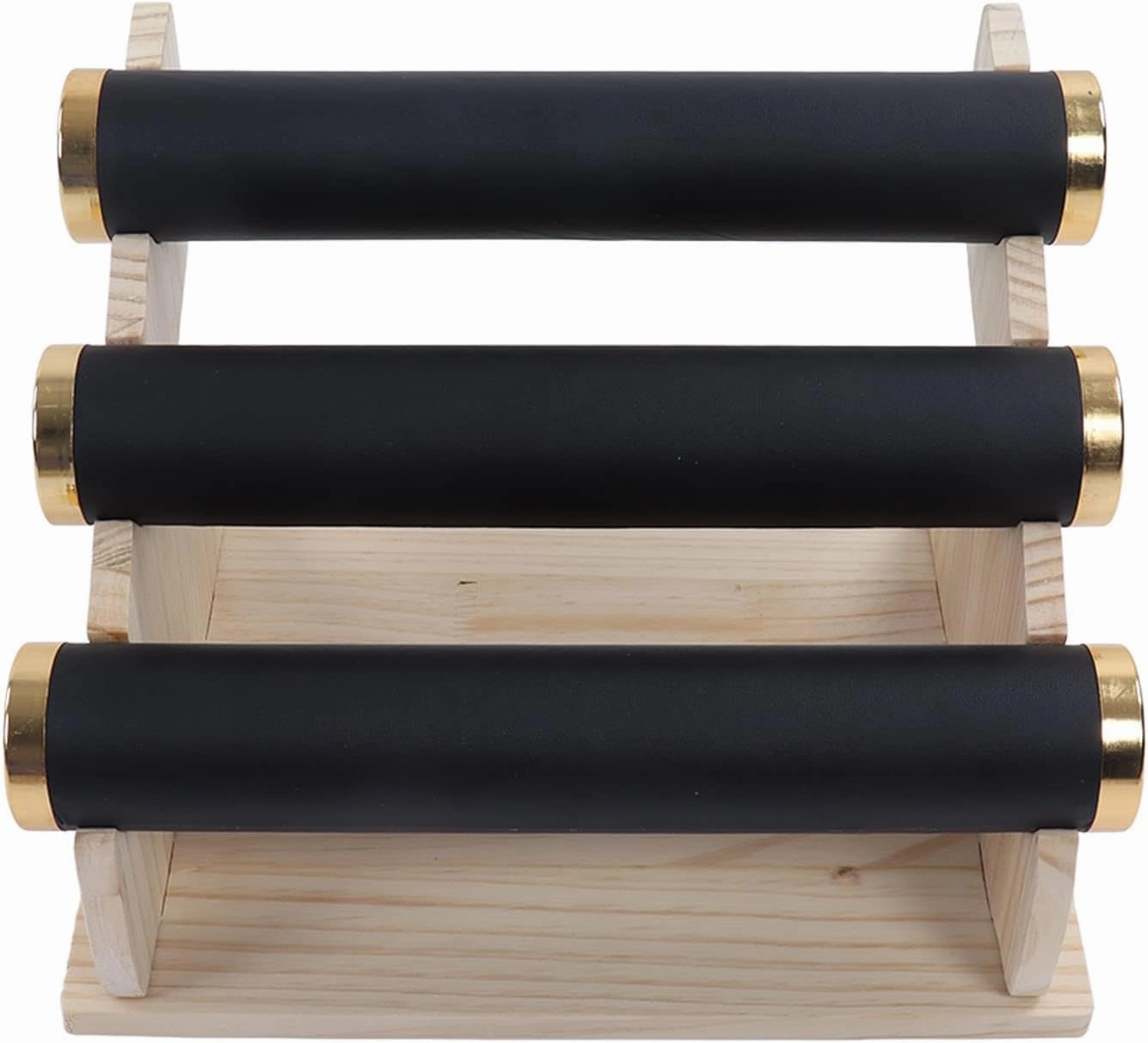 Detachable Bracelet Holder, 3 Tier Bracelet Holder Jewelry Display Stand, Jewelry Storage Rack Display Stand, Velvet Wrap Watch Holder with Wooden Base for Watch Bangle Display(Black)