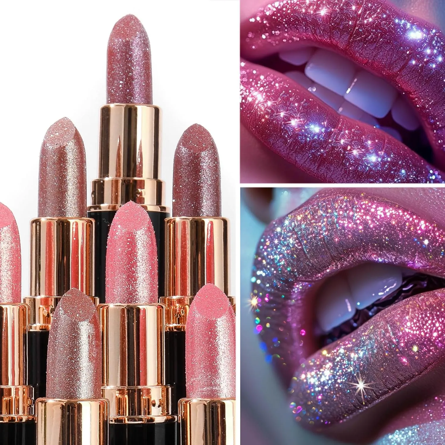Diamond Glitter Lipstick, Diamond Lip Gloss Glitter Lipstick Waterproof, Shiny Matte, High Shine Shimmery Finish for Women (06)