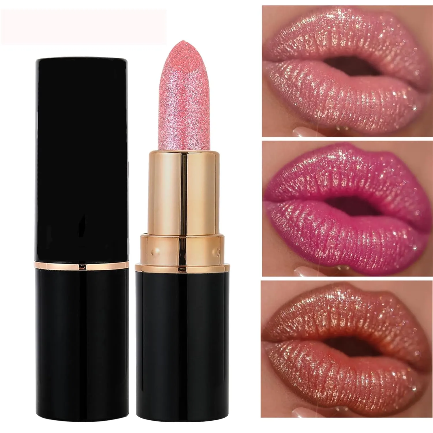 Diamond Glitter Lipstick, Diamond Lip Gloss Glitter Lipstick Waterproof, Shiny Matte, High Shine Shimmery Finish for Women (06)