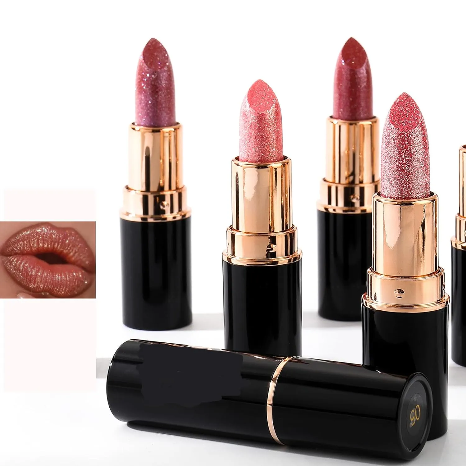 Diamond Glitter Lipstick, Diamond Lip Gloss Glitter Lipstick Waterproof, Shiny Matte, High Shine Shimmery Finish for Women (06)