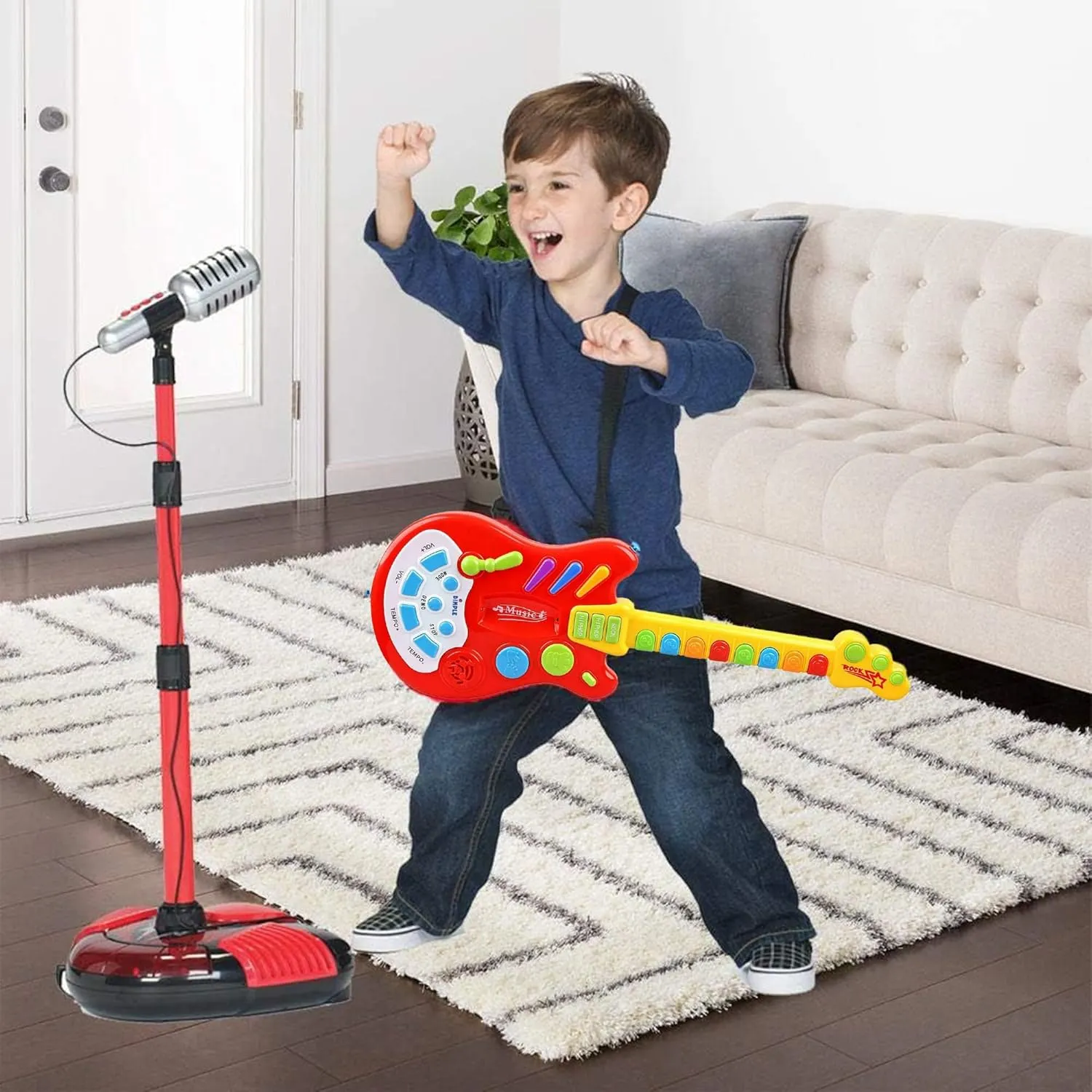 Dimple Kids Handheld Musical Electronic Toy Guitar for Children Plays Music, Rock, Drum & Electric Sounds Best Toy & Gift for Girls & Boys (Red) (Single)