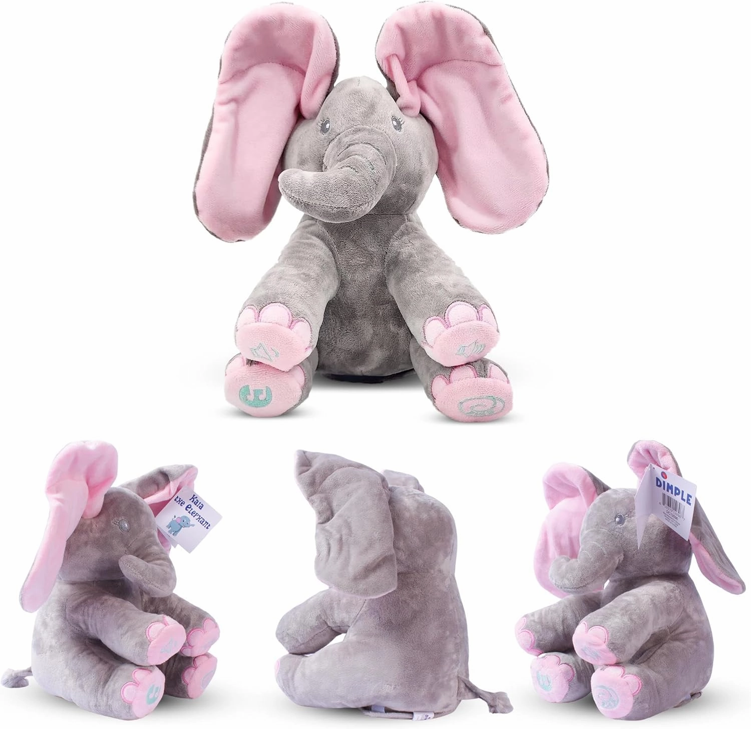 Dimple Kaia Peek A Boo Elephant Toy, Interactive Singing Stuffed Elephant Plush with Moving Ears, Musical Stuffed Animal for Babies and Toddlers, Adorable Elephant Baby Toy