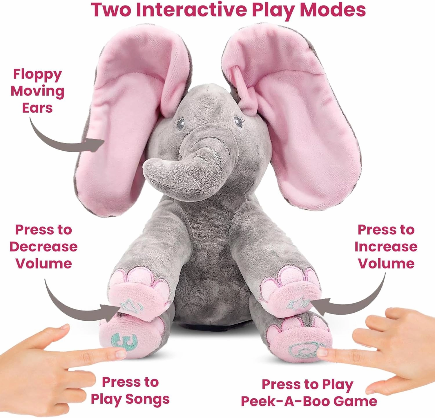 Dimple Kaia Peek A Boo Elephant Toy, Interactive Singing Stuffed Elephant Plush with Moving Ears, Musical Stuffed Animal for Babies and Toddlers, Adorable Elephant Baby Toy
