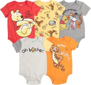 Disney Mickey Mouse Lion King Winnie the Pooh Pixar Toy Story Finding Nemo Baby 5 Pack Bodysuits Newborn to Infant