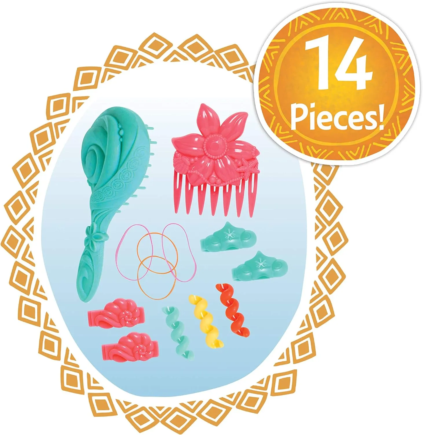 Disney Princess Moana Styling Head with Accessories, 14-pieces, Black Hair, Brown Eyes, Kids Toys for Ages 3 Up by Just Play