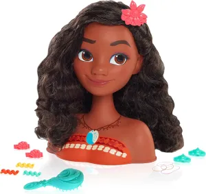 Disney Princess Moana Styling Head with Accessories, 14-pieces, Black Hair, Brown Eyes, Kids Toys for Ages 3 Up by Just Play