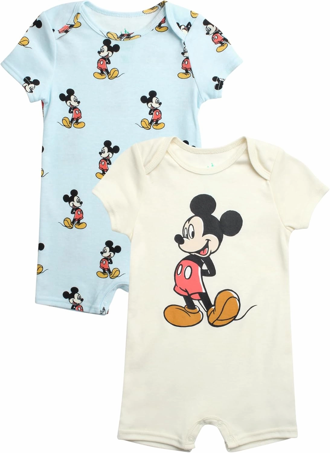 Disney Baby Boys Romper - 2 Pack Short Sleeve Baby Jumpsuit with Snap Closure - Cozy Baby Bodysuit for Boys (Newborn/Infant)