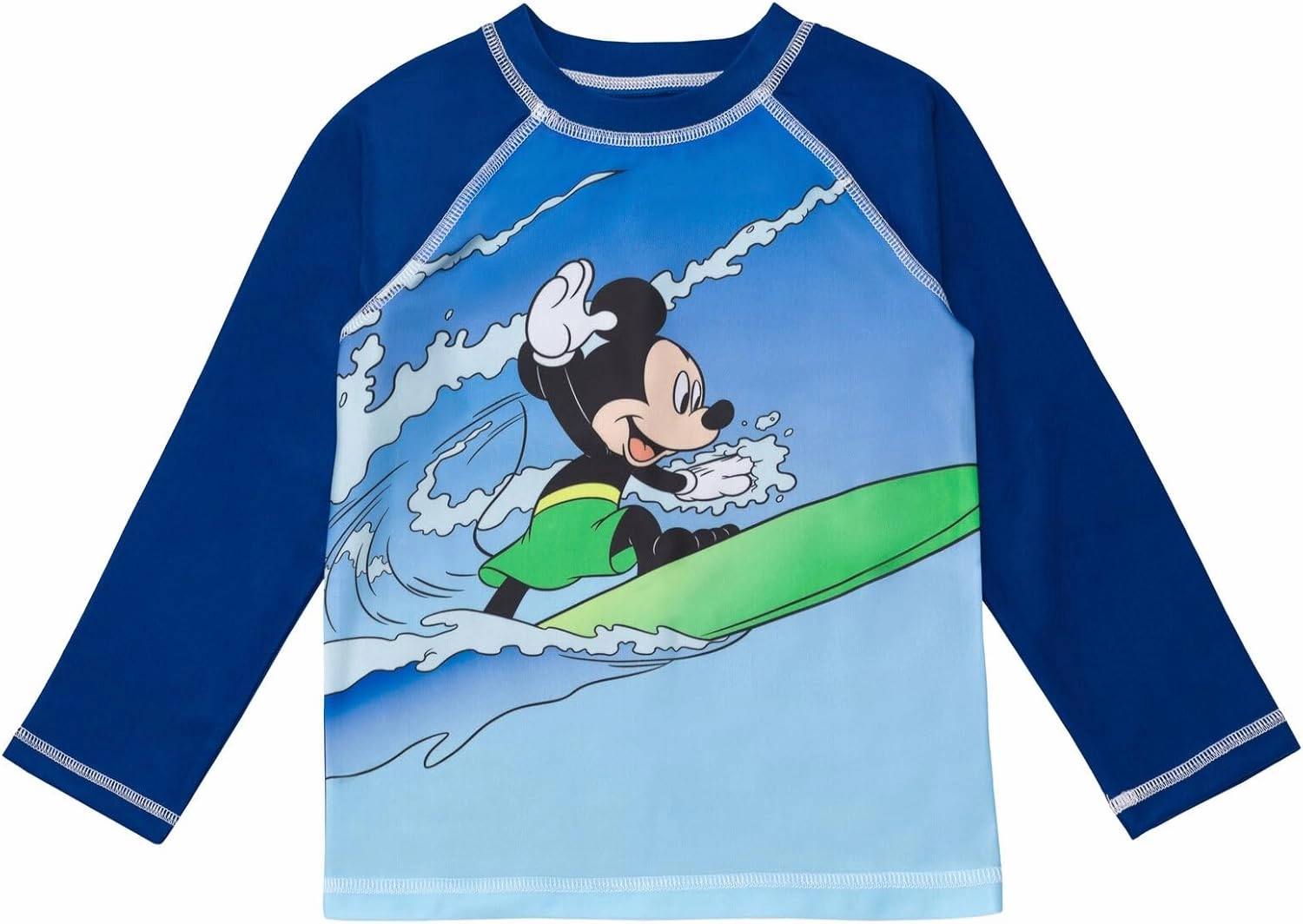 Disney Junior Surfboard UPF 50  Rash Guard and Swim Trunks Outfit Set Infant to Big Kid Sizes (12 Months - 14-16)