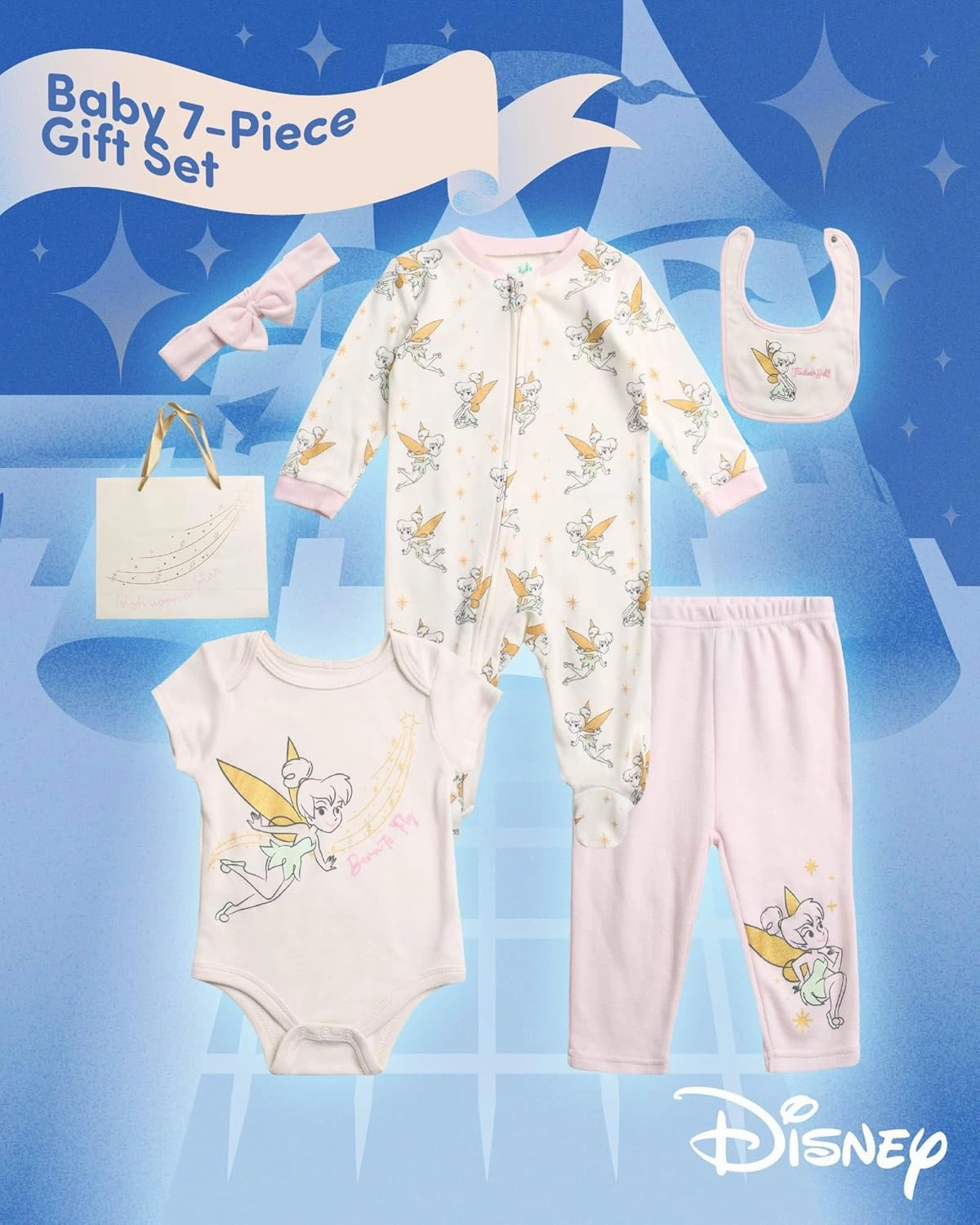 Disney Newborn Baby Boys Girls 7 Piece Layette Gift Set: Mickey Mouse, Winnie the Pooh & Minnie Mouse, 0-6M