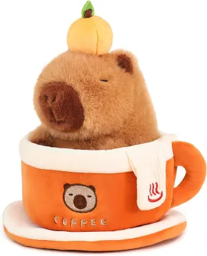 Ditucu Coffee Cup Capybara Plush 9 inch Cute Capibara Stuffed Animal Soft Plushies Toys Gifts for Kids Adults Brown