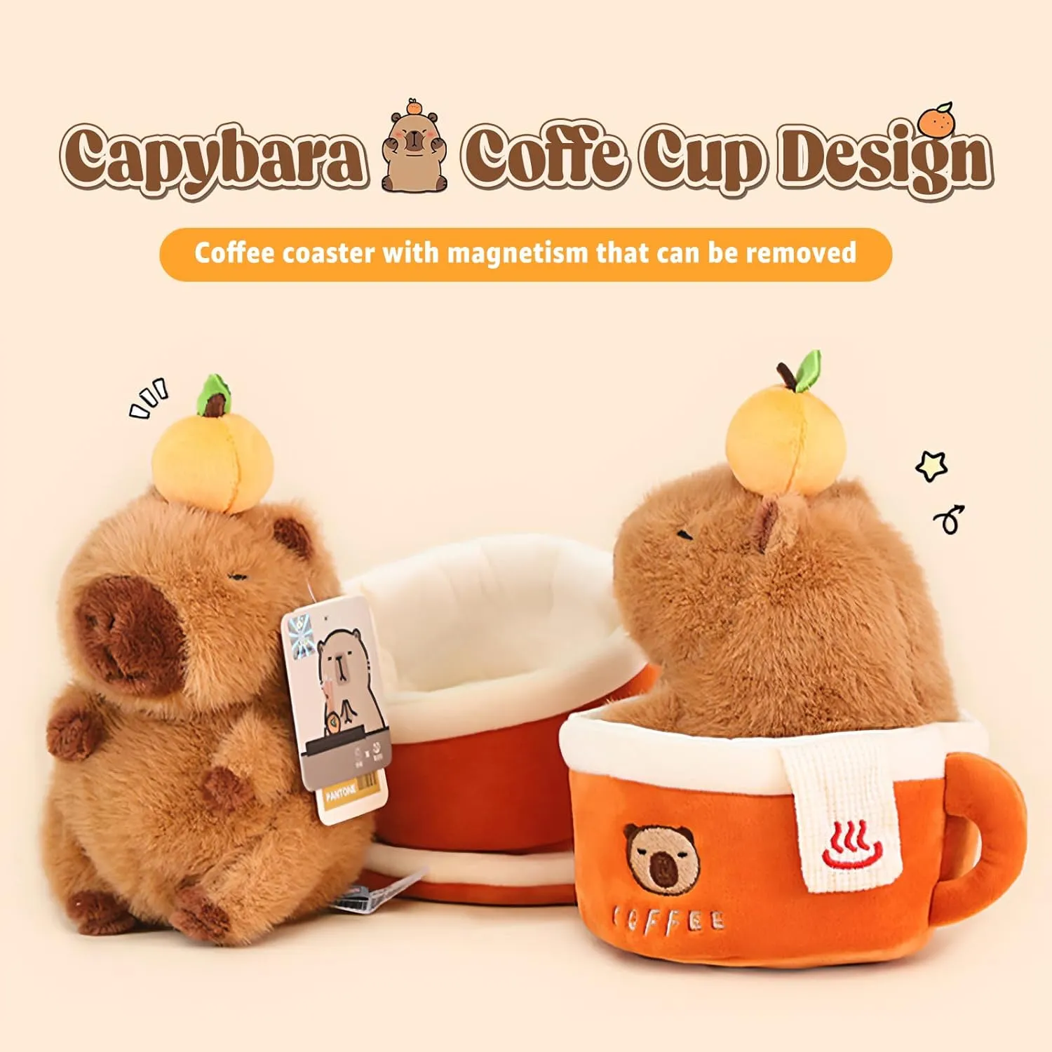 Ditucu Coffee Cup Capybara Plush 9 inch Cute Capibara Stuffed Animal Soft Plushies Toys Gifts for Kids Adults Brown