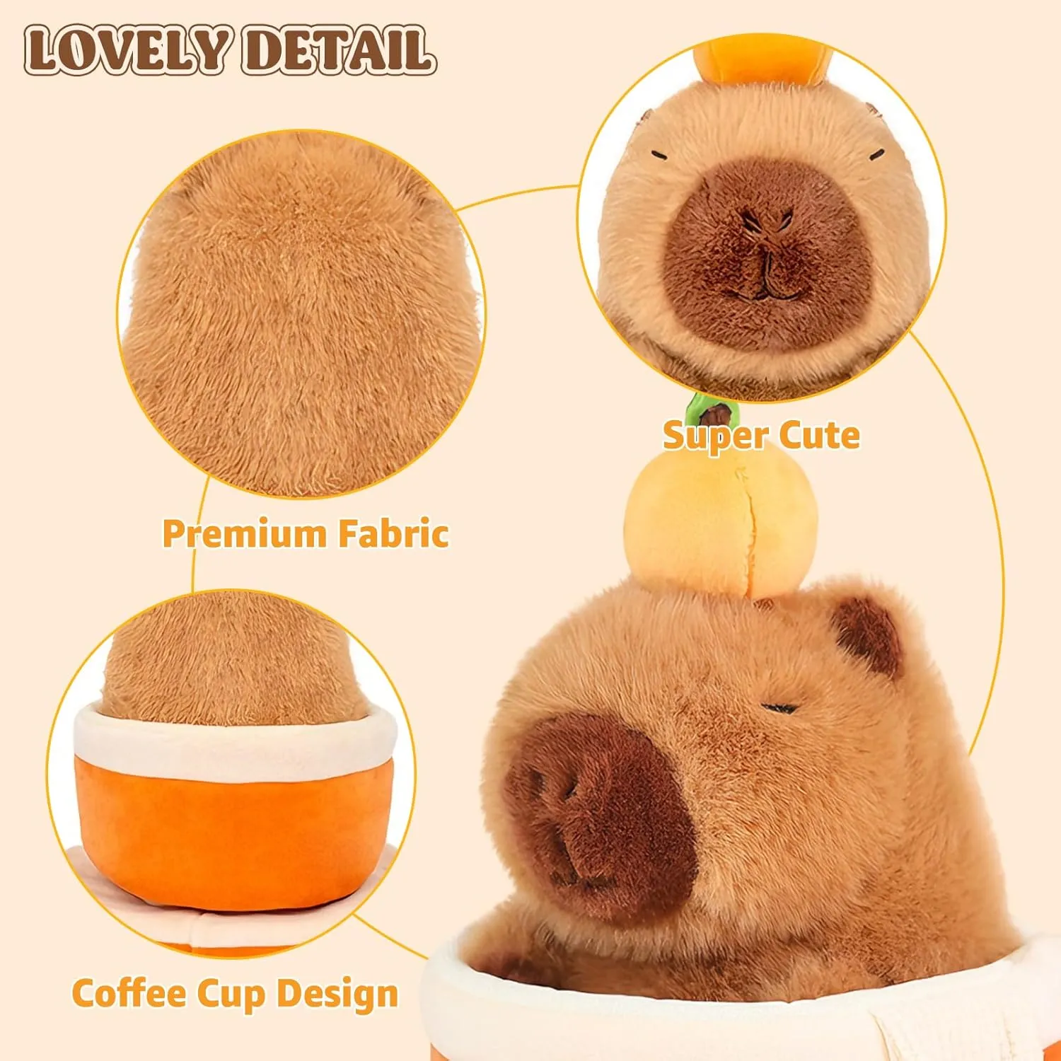Ditucu Coffee Cup Capybara Plush 9 inch Cute Capibara Stuffed Animal Soft Plushies Toys Gifts for Kids Adults Brown