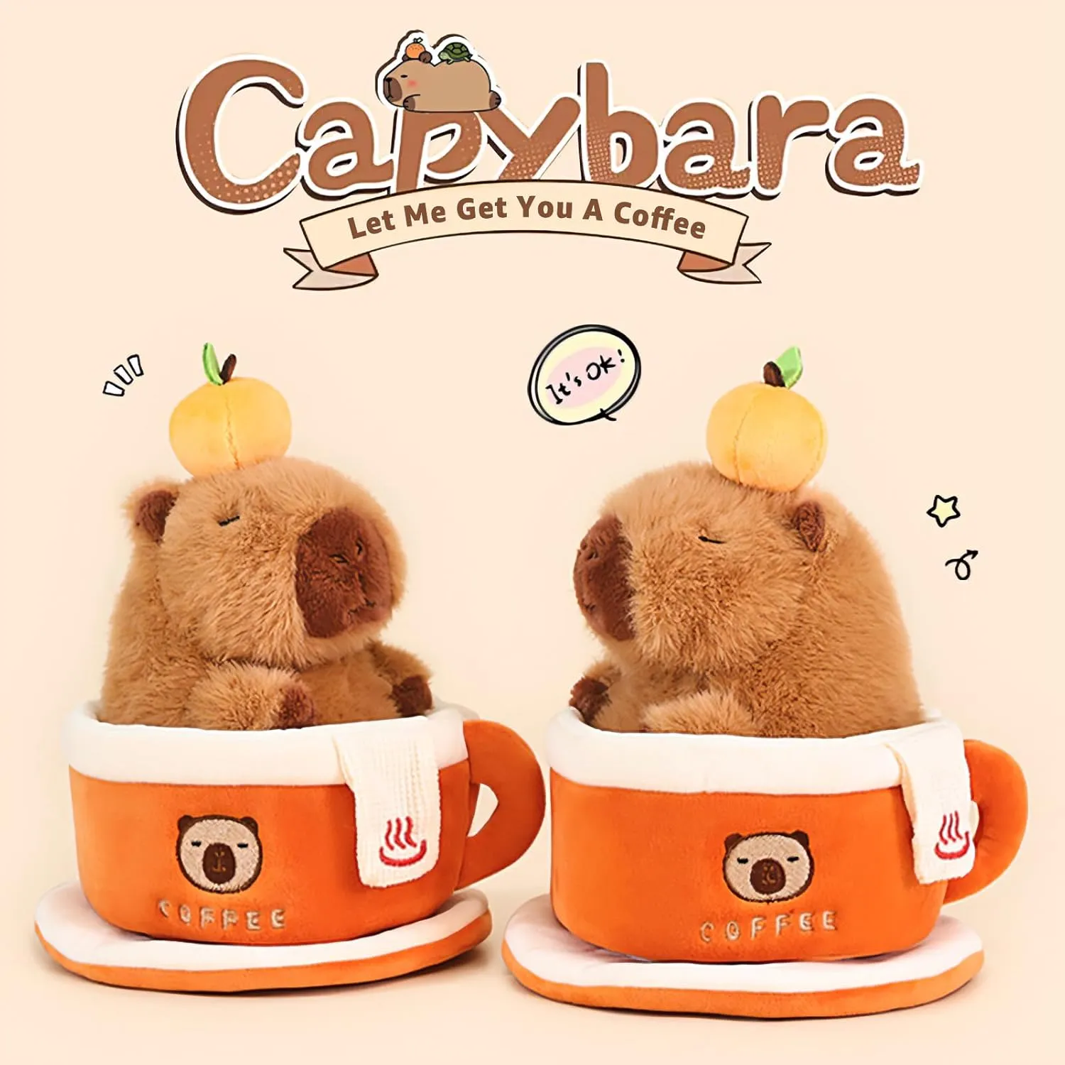 Ditucu Coffee Cup Capybara Plush 9 inch Cute Capibara Stuffed Animal Soft Plushies Toys Gifts for Kids Adults Brown
