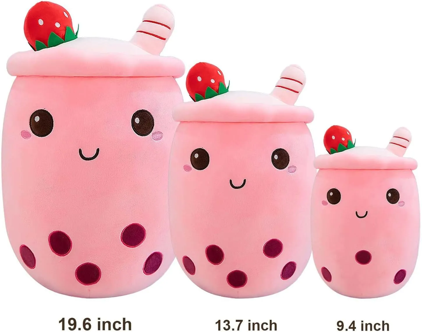 Ditucu Cute Boba Tea Plush Stuffed Bubble Tea Plushie Cartoon Soft Strawberry Pillow Home Hugging Gift for Kids Pink 13.7 inch