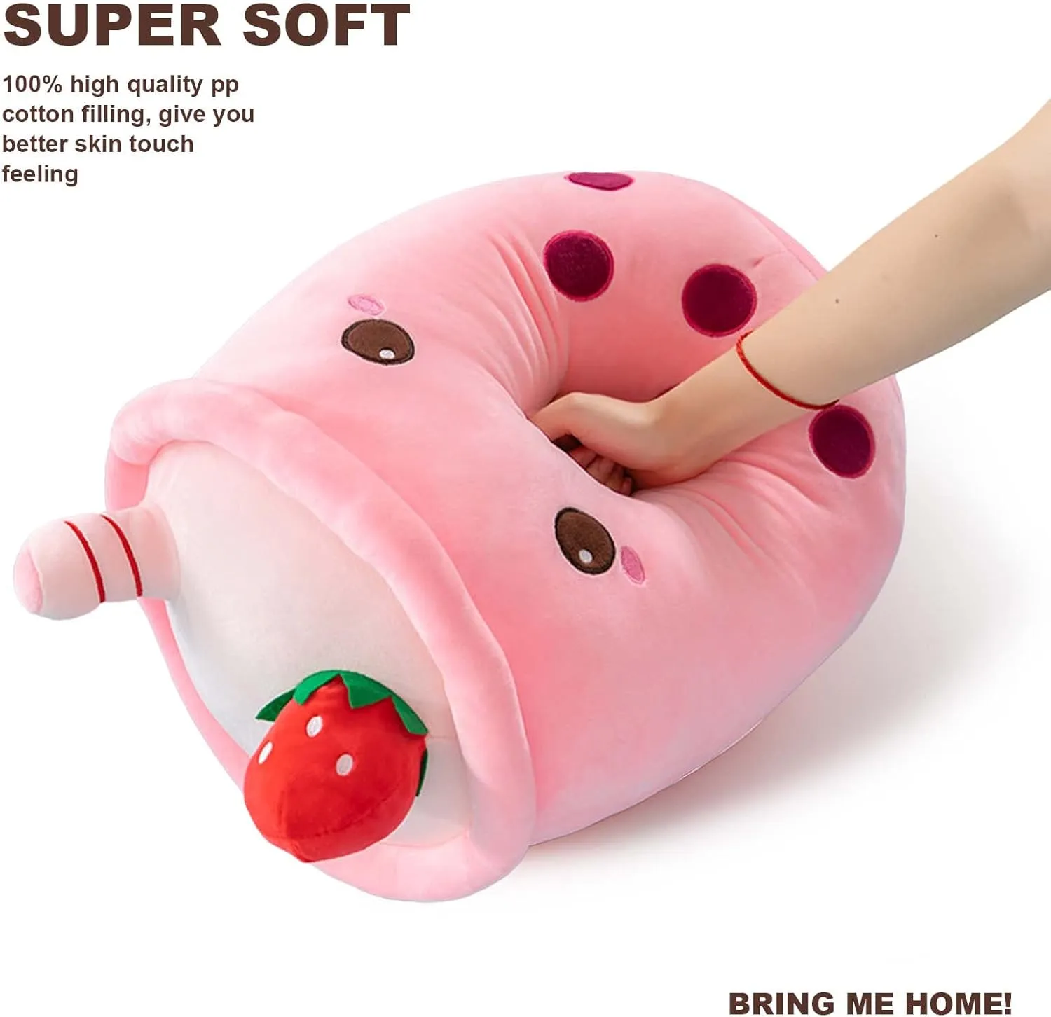 Ditucu Cute Boba Tea Plush Stuffed Bubble Tea Plushie Cartoon Soft Strawberry Pillow Home Hugging Gift for Kids Pink 13.7 inch