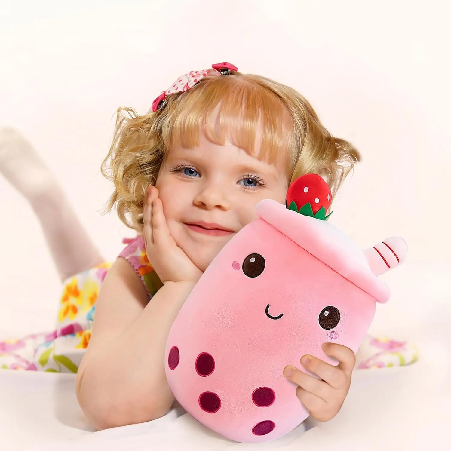 Ditucu Cute Boba Tea Plush Stuffed Bubble Tea Plushie Cartoon Soft Strawberry Pillow Home Hugging Gift for Kids Pink 13.7 inch