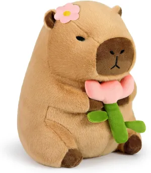 Ditucu Cute Capybara Plush Pillow Holding Flower Capibara Stuffed Animal Plushies Toys for Gifts for Kids Girlfriend Brown 11 inch