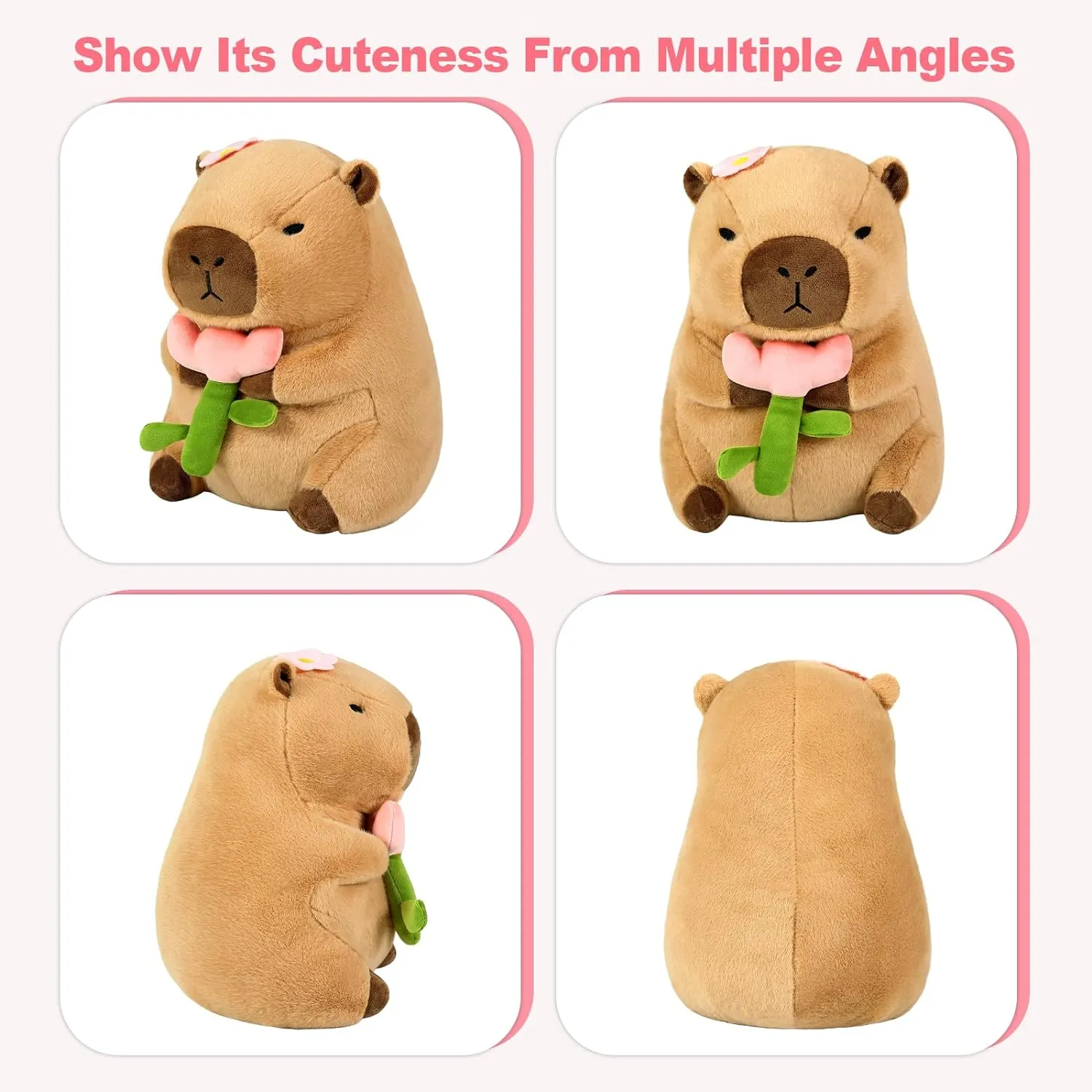 Ditucu Cute Capybara Plush Pillow Holding Flower Capibara Stuffed Animal Plushies Toys for Gifts for Kids Girlfriend Brown 11 inch