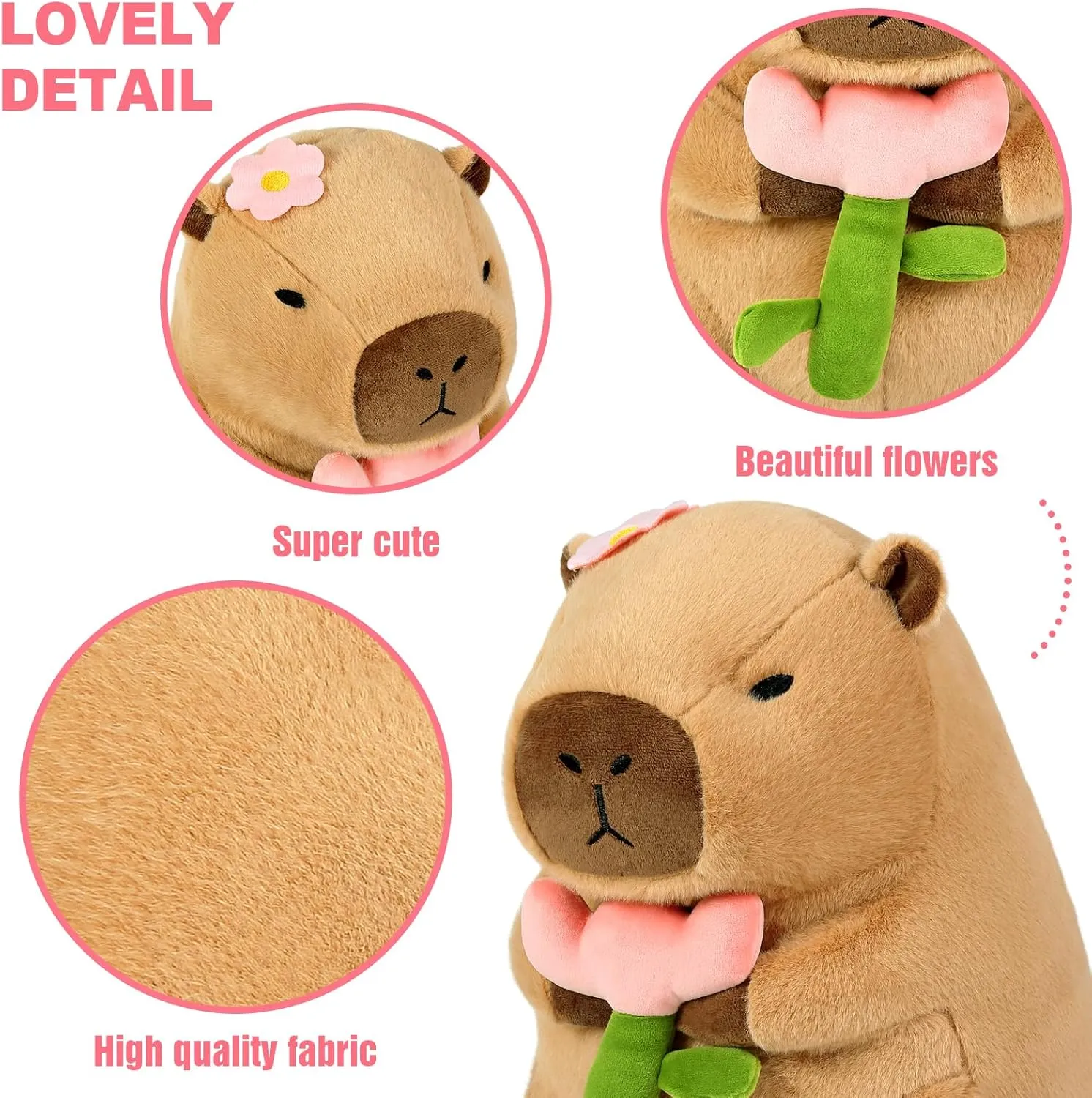 Ditucu Cute Capybara Plush Pillow Holding Flower Capibara Stuffed Animal Plushies Toys for Gifts for Kids Girlfriend Brown 11 inch