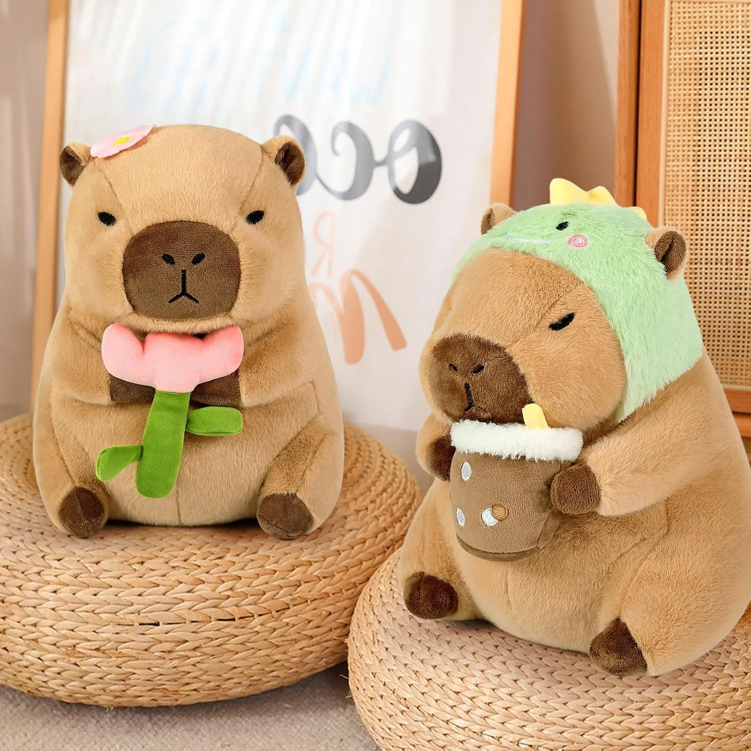 Ditucu Cute Capybara Plush Pillow Holding Flower Capibara Stuffed Animal Plushies Toys for Gifts for Kids Girlfriend Brown 11 inch