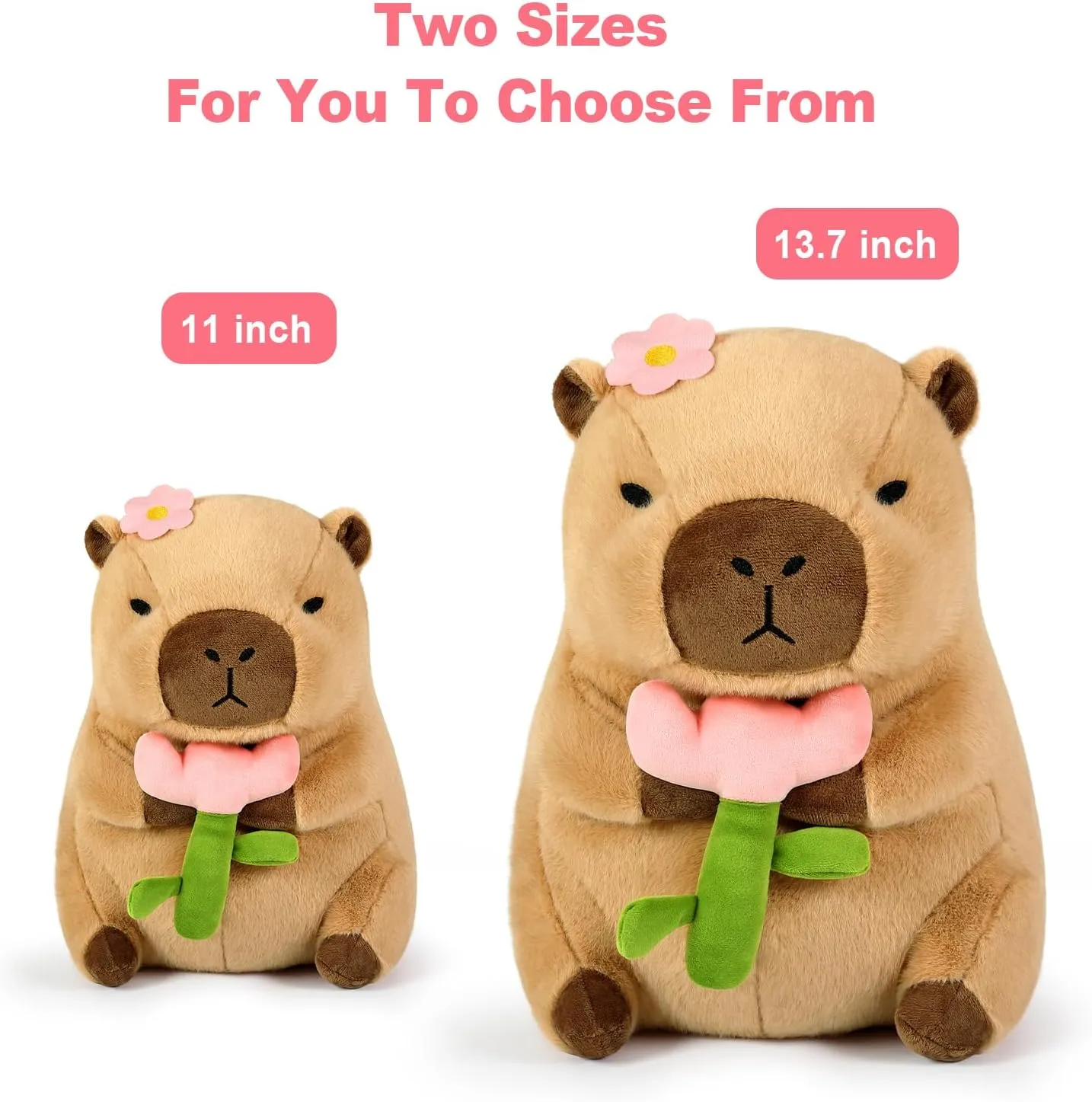 Ditucu Cute Capybara Plush Pillow Holding Flower Capibara Stuffed Animal Plushies Toys for Gifts for Kids Girlfriend Brown 11 inch