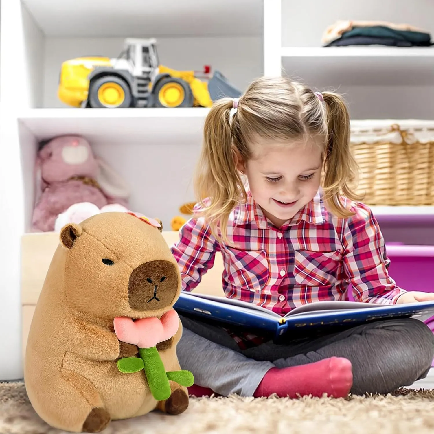 Ditucu Cute Capybara Plush Pillow Holding Flower Capibara Stuffed Animal Plushies Toys for Gifts for Kids Girlfriend Brown 11 inch