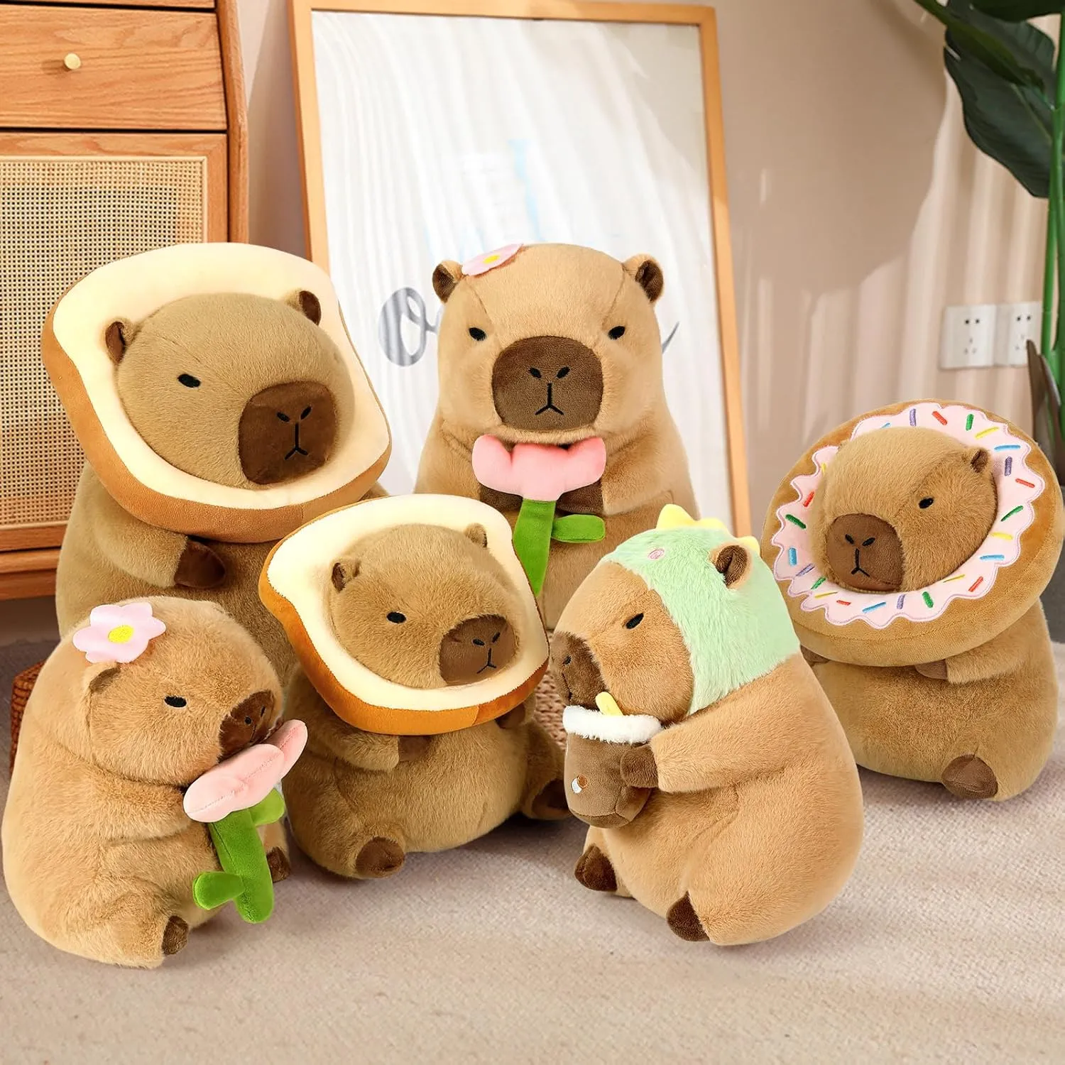 Ditucu Cute Capybara Plush Pillow Holding Flower Capibara Stuffed Animal Plushies Toys for Gifts for Kids Girlfriend Brown 11 inch