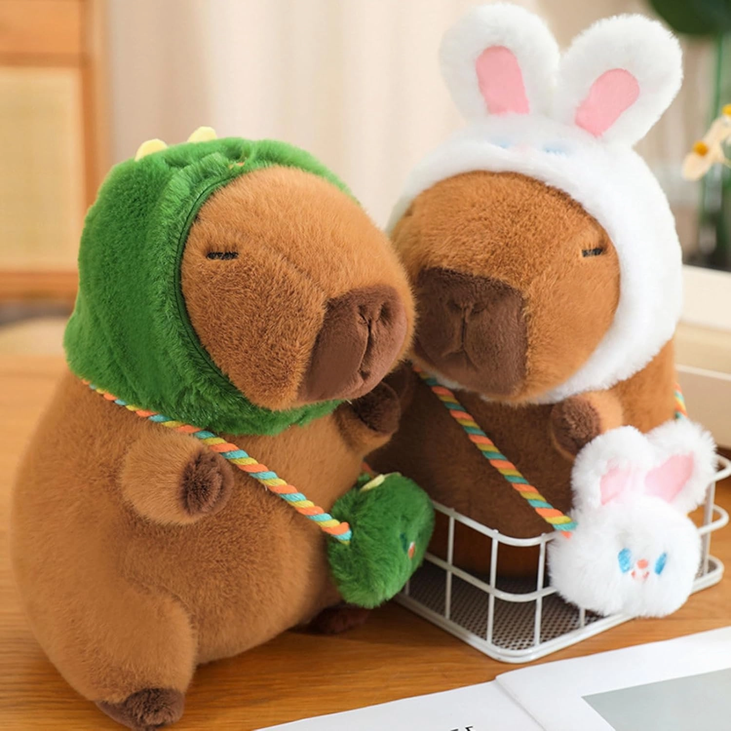 Ditucu Capybara Plush with Dinosaur Hat & Mini Bag 9.8 inch Cute Dino Capibara Stuffed Animal Soft Plushies Toys Gifts for Kids Adults Brown