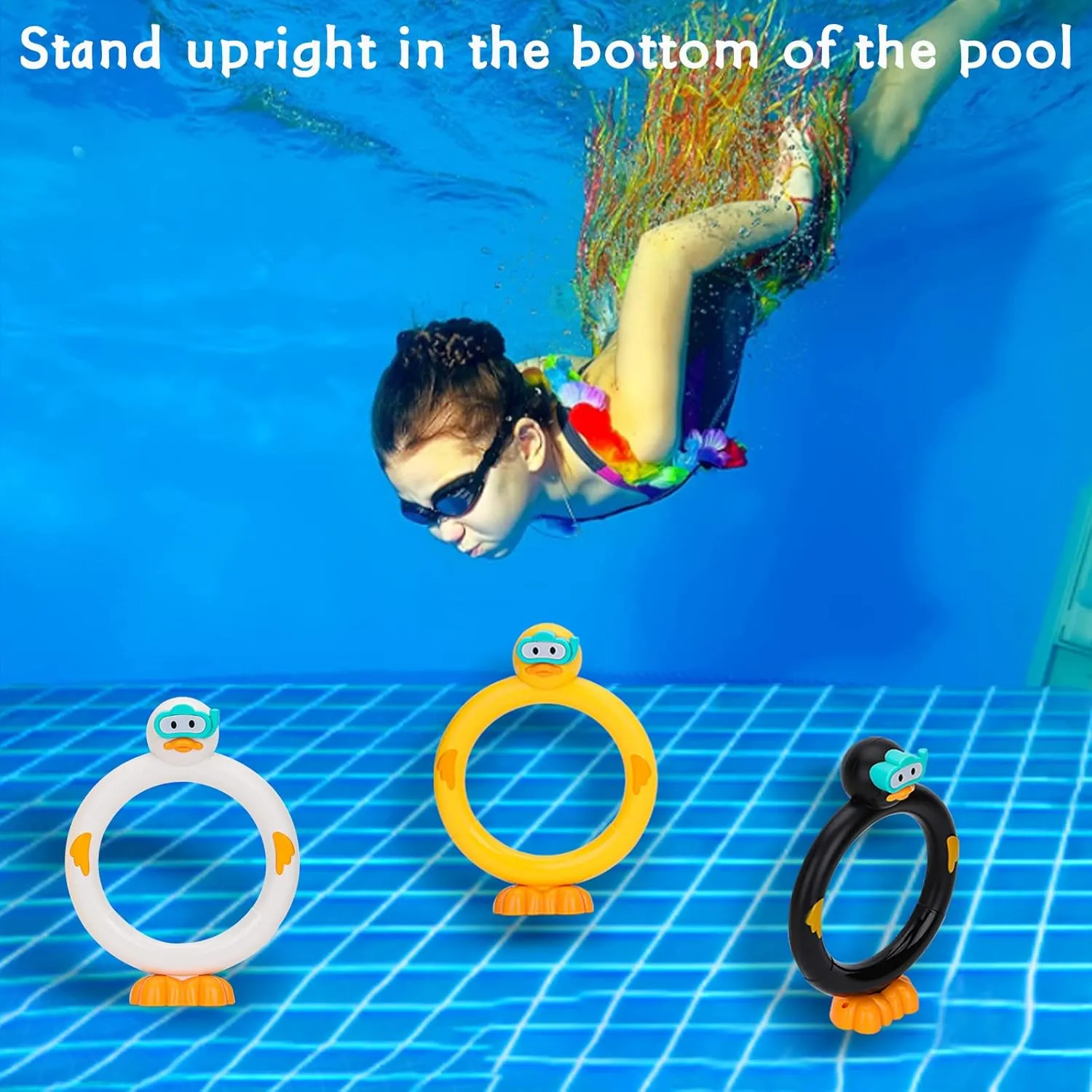 Diving Pool Toys Underwater Swimming Ring Duck Diving Ring, 3 Pack