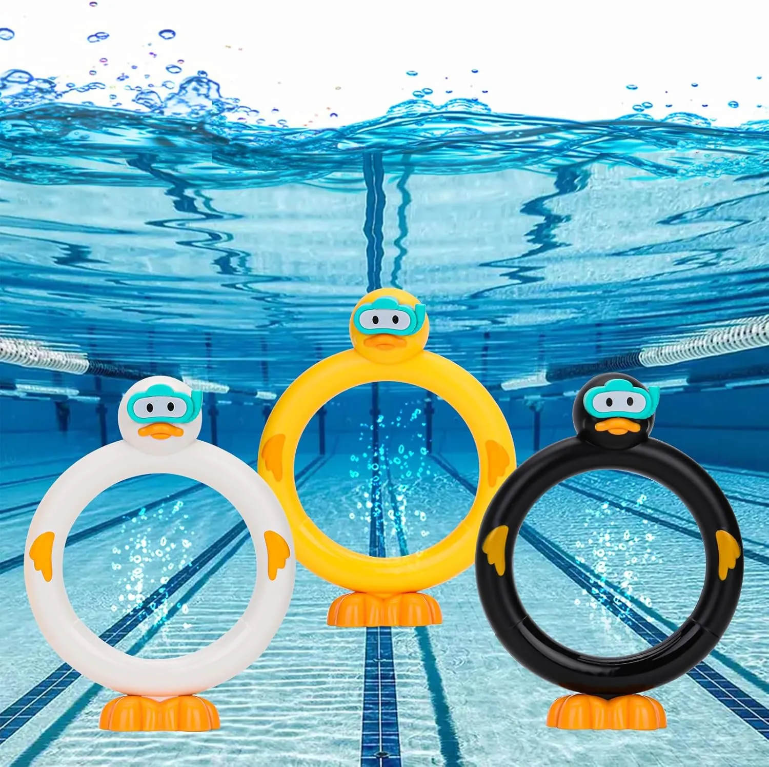Diving Pool Toys Underwater Swimming Ring Duck Diving Ring, 3 Pack
