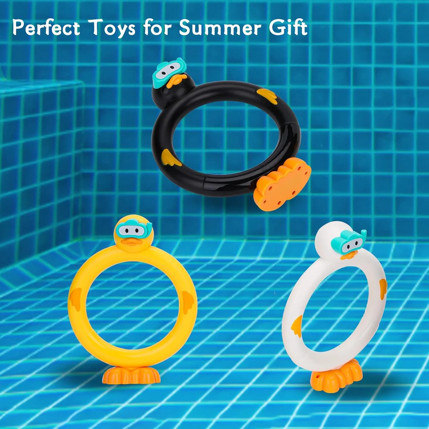 Diving Pool Toys Underwater Swimming Ring Duck Diving Ring, 3 Pack