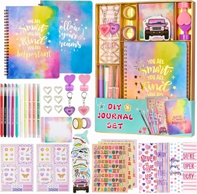 DIY Journal Kit for Girls Ages 8-14, Stationary & Diary Set with Stickers,Birthday Gifts for 8 9 10 11 12 13 14 Year Old Girl, Scrapbook Art Crafts Kit Teen Girl Birthday Gift Idea