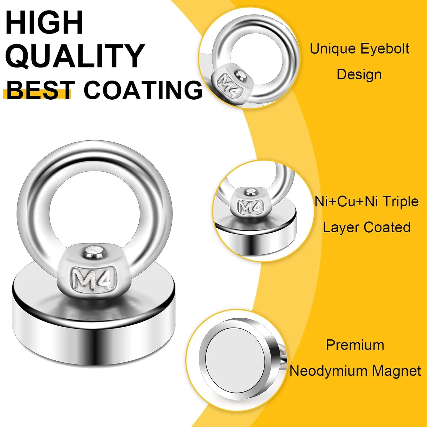 DIYMAG Magnetic Hooks, Heavy Duty Rare Earth Neodymium Magnet Hooks with Countersunk Hole Eyebolt for Home, Kitchen, Workplace, Office and Garage, Pack of 10