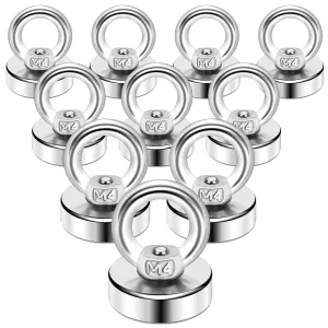 DIYMAG Magnetic Hooks, Heavy Duty Rare Earth Neodymium Magnet Hooks with Countersunk Hole Eyebolt for Home, Kitchen, Workplace, Office and Garage, Pack of 10