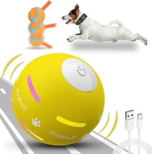 Dog Balls,The 3rd Generation Interactive Toys for Puppy/Small/Medium/Large Dogs,Improved Dog Rolling Effect Tennis Ball with Strap, Tough Motion Activated Automatic Moving Dog Toys (Yellow)