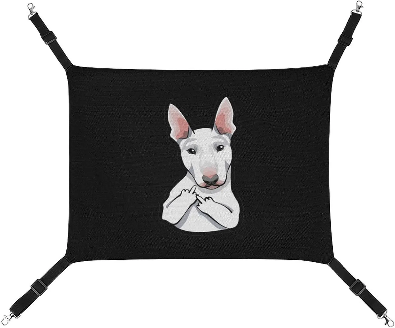Dog Bull Terrier with Middle Finger Cat Hanging Hammock Soft Breathable Pet Cage Dog Hammock with Adjustable Straps and Metal Hooks