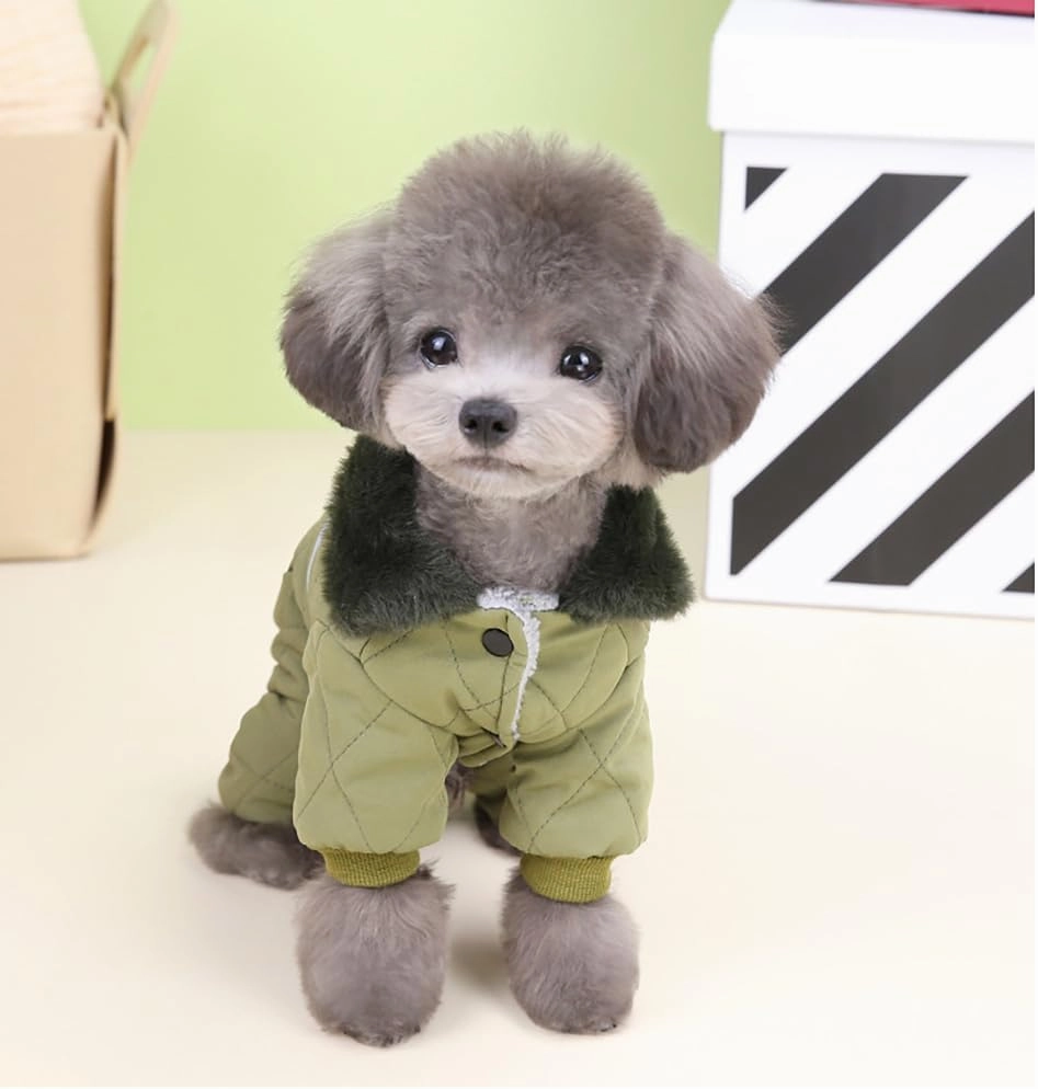 Dog Coat Jacket Windproof Cold Weather Coat 4 Legs Warm Dog Jumpsuit Winter Thick Clothes Snow Proof Coat Cotton Dog Coat for Small Dog Medium Dog Cat Green XL