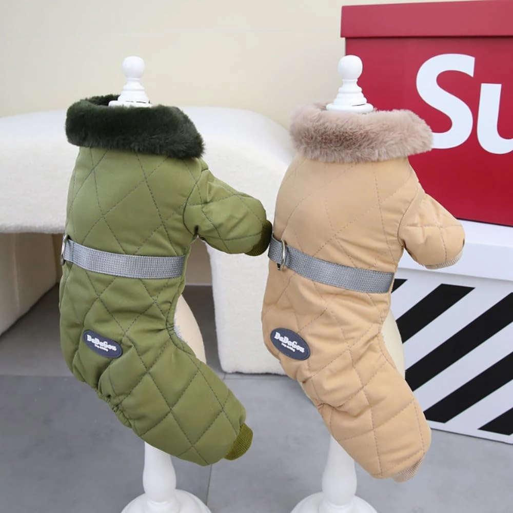Dog Coat Jacket Windproof Cold Weather Coat 4 Legs Warm Dog Jumpsuit Winter Thick Clothes Snow Proof Coat Cotton Dog Coat for Small Dog Medium Dog Cat Green XL