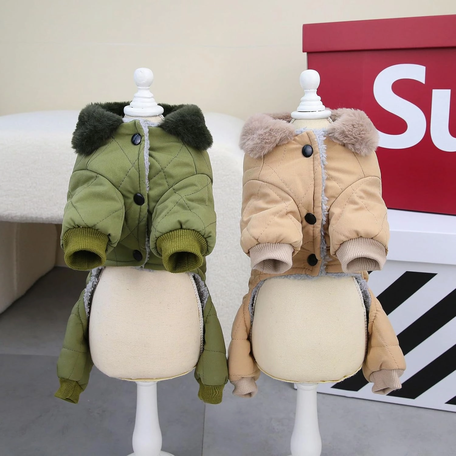 Dog Coat Jacket Windproof Cold Weather Coat 4 Legs Warm Dog Jumpsuit Winter Thick Clothes Snow Proof Coat Cotton Dog Coat for Small Dog Medium Dog Cat Green XL