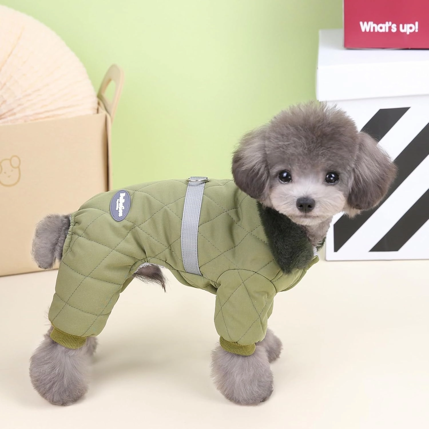Dog Coat Jacket Windproof Cold Weather Coat 4 Legs Warm Dog Jumpsuit Winter Thick Clothes Snow Proof Coat Cotton Dog Coat for Small Dog Medium Dog Cat Green XL