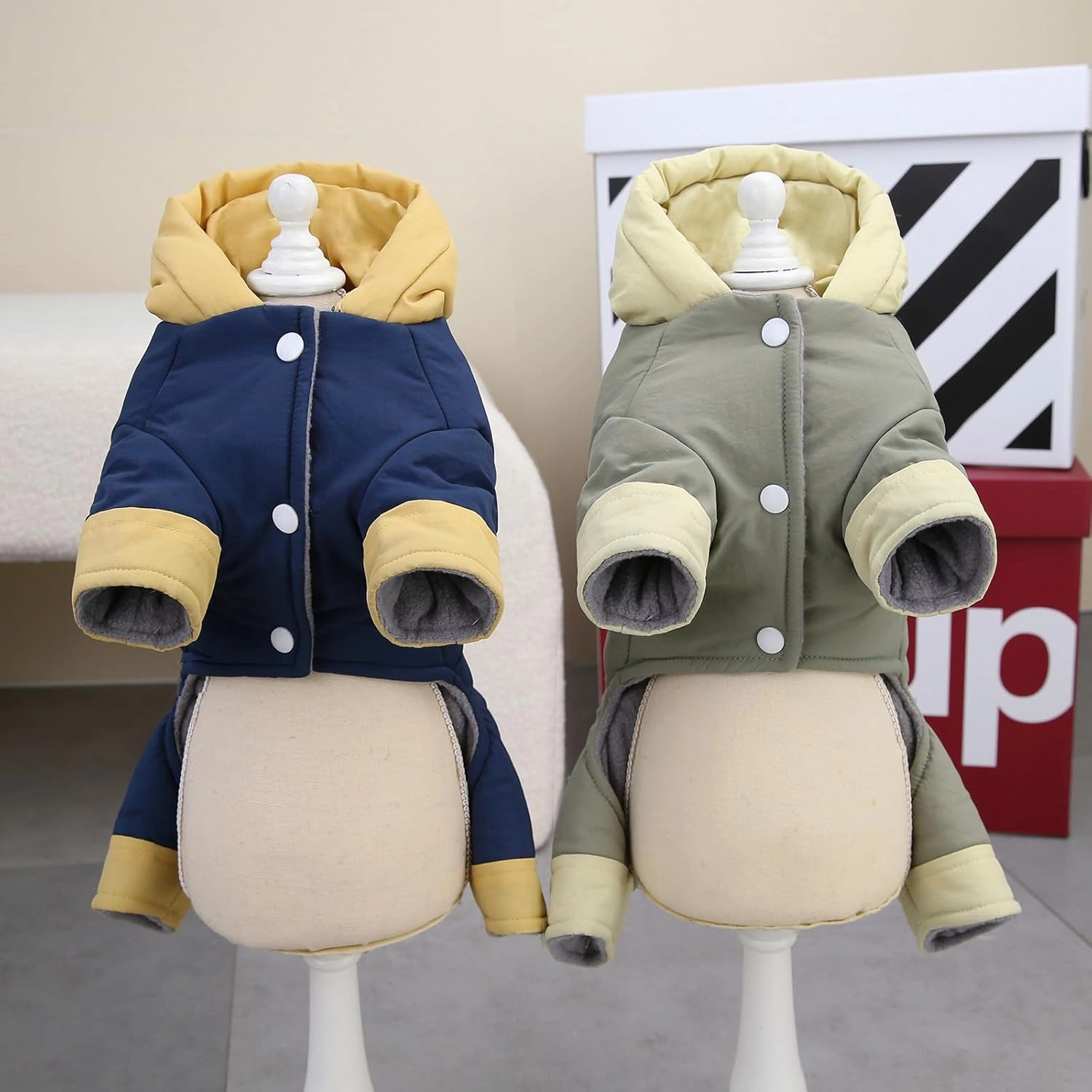 Dog Coat Windproof Jacket Cold Weather Coat 4 Legs Warm Dog Jumpsuit Winter Thick Coat Snow Proof Clothes Cotton Dog Coat for Small Dog Medium Dog Cat Blue L