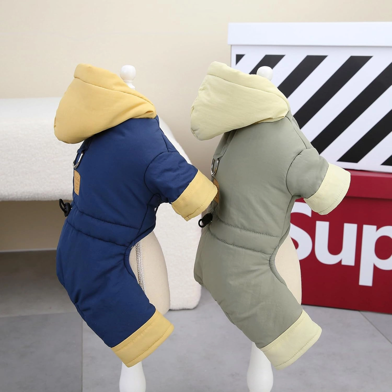 Dog Coat Windproof Jacket Cold Weather Coat 4 Legs Warm Dog Jumpsuit Winter Thick Coat Snow Proof Clothes Cotton Dog Coat for Small Dog Medium Dog Cat Blue L