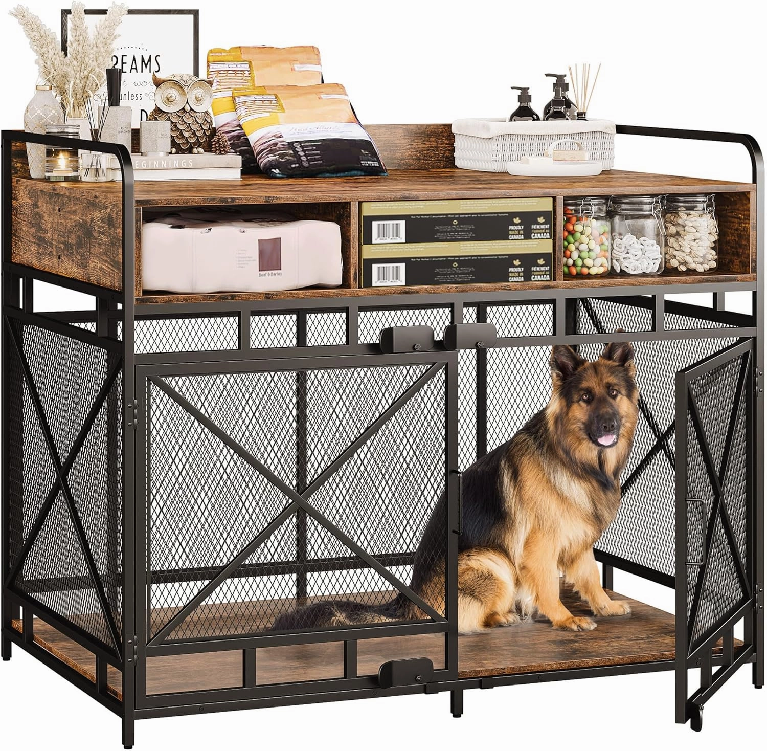 Dog Crate Furniture,Wooden Dog Crate End Table,43 Inch Dog Kennel with Drawers,Heavy Duty Dog Cage,Decorative Pet Crate Dog Cage for Indoor 43.3" L x 27.6" W x 35.7" H (Rustic Brown)