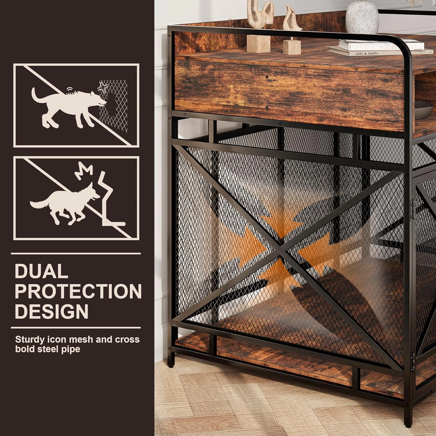 Dog Crate Furniture,Wooden Dog Crate End Table,43 Inch Dog Kennel with Drawers,Heavy Duty Dog Cage,Decorative Pet Crate Dog Cage for Indoor 43.3" L x 27.6" W x 35.7" H (Rustic Brown)