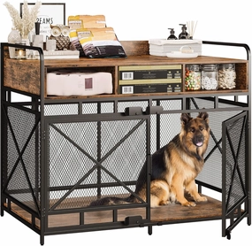 Dog Crate Furniture,Wooden Dog Crate End Table,43 Inch Dog Kennel with Drawers,Heavy Duty Dog Cage,Decorative Pet Crate Dog Cage for Indoor 43.3" L x 27.6" W x 35.7" H (Rustic Brown)
