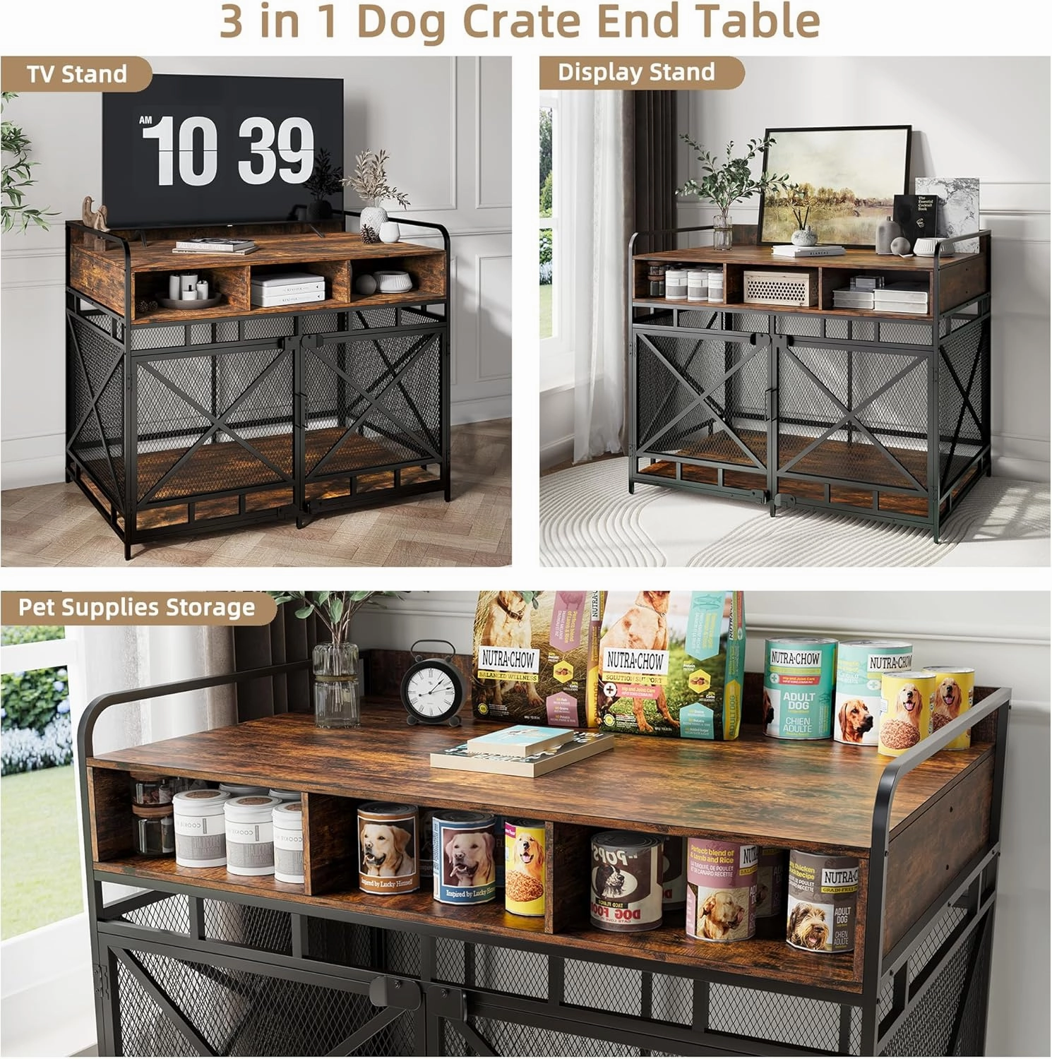 Dog Crate Furniture,Wooden Dog Crate End Table,43 Inch Dog Kennel with Drawers,Heavy Duty Dog Cage,Decorative Pet Crate Dog Cage for Indoor 43.3" L x 27.6" W x 35.7" H (Rustic Brown)