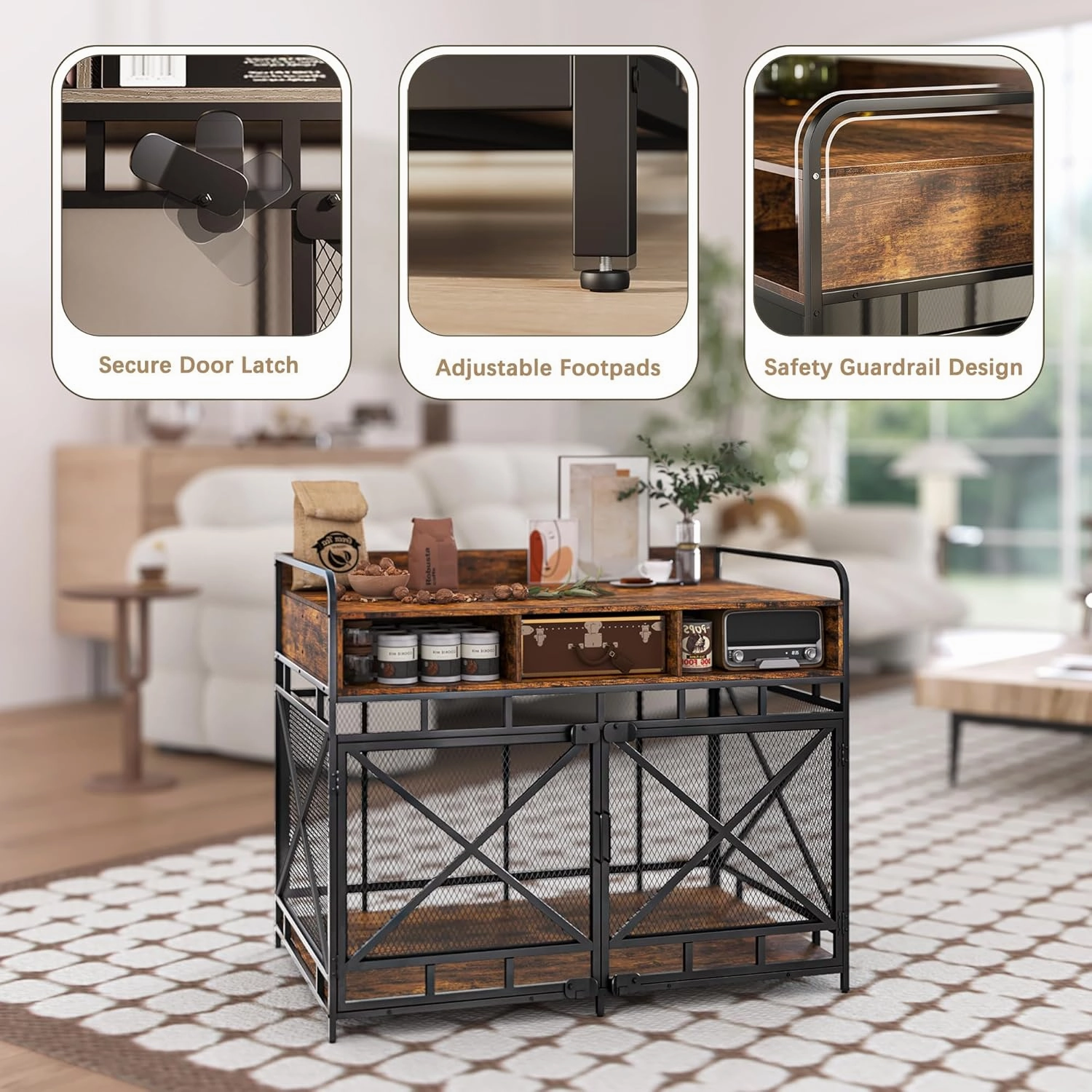 Dog Crate Furniture,Wooden Dog Crate End Table,43 Inch Dog Kennel with Drawers,Heavy Duty Dog Cage,Decorative Pet Crate Dog Cage for Indoor 43.3" L x 27.6" W x 35.7" H (Rustic Brown)