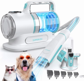 Dog Grooming Clippers Vacuum Kit - 11000PA Suction Powerful Dog Hair Vacuum - 6 in 1 Low Noise Cat Shedding Brush Trimmer Tool with 1.5L Dust Cup for Cleaning Pet Hair (6 Accessories)