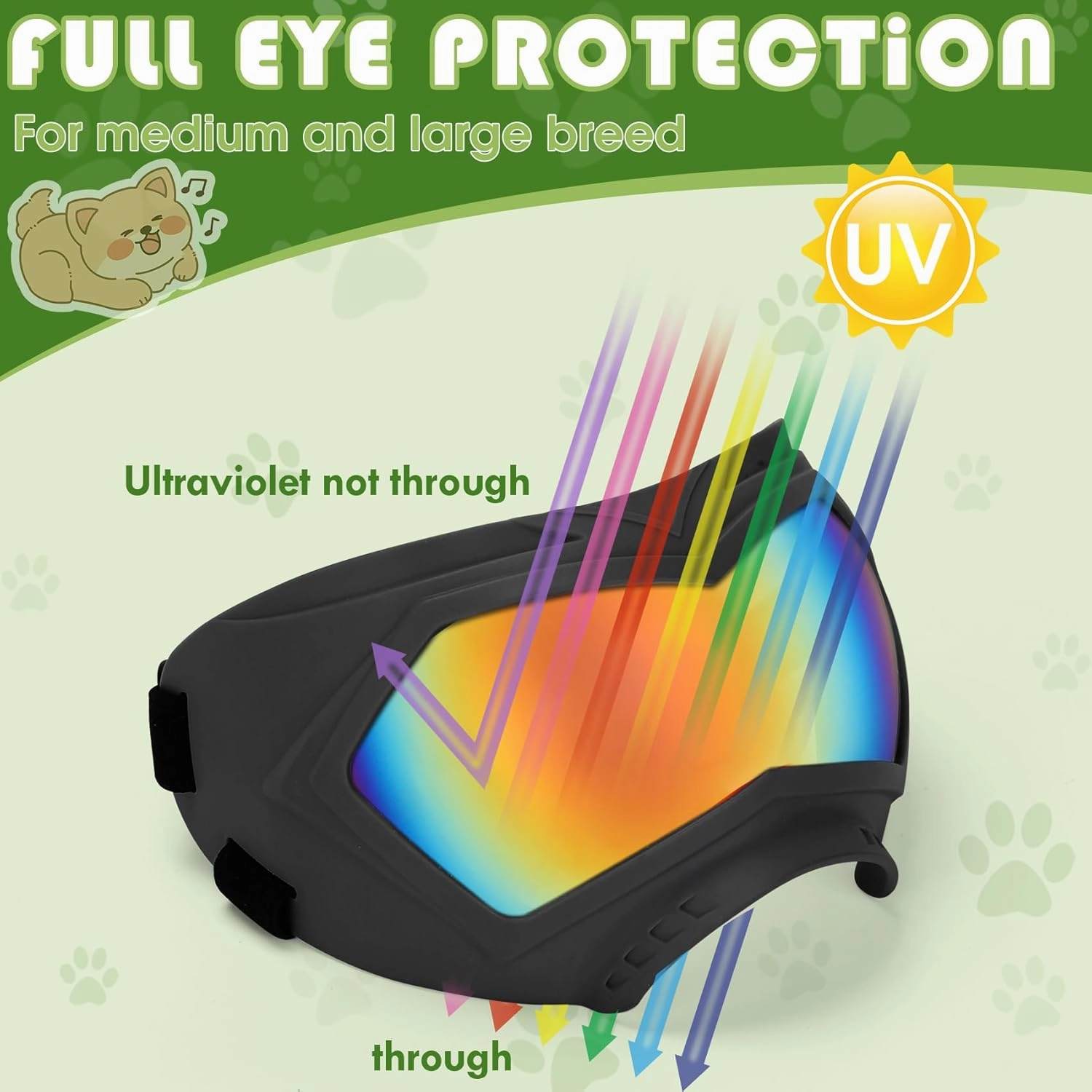 Dog Sunglasses, Dog Goggles for Large and Medium Breed with Adjustable Strap, UV Protection, Windproof, Waterproof, Dustproof and Snowproof, Dogs Eyes Protection, Wide Snout Rest, Soft Frame, Black A