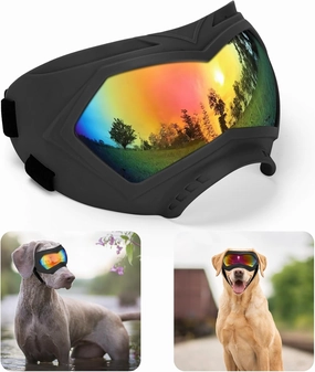 Dog Sunglasses, Dog Goggles for Large and Medium Breed with Adjustable Strap, UV Protection, Windproof, Waterproof, Dustproof and Snowproof, Dogs Eyes Protection, Wide Snout Rest, Soft Frame, Black A
